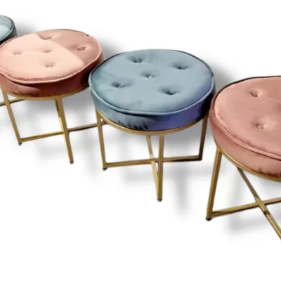 Taburete Redondo, Con Base De Metal Diseño Capitonado