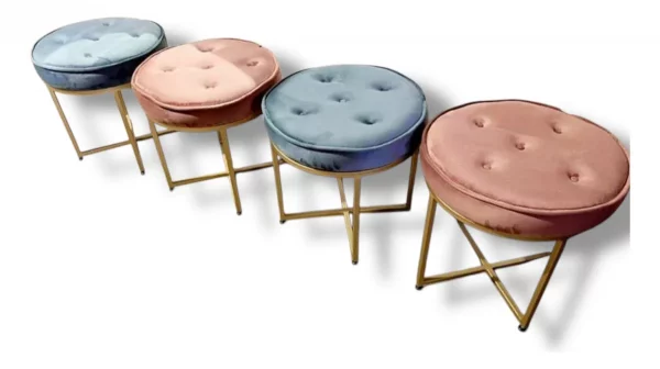 Taburete Redondo, Con Base De Metal Diseño Capitonado
